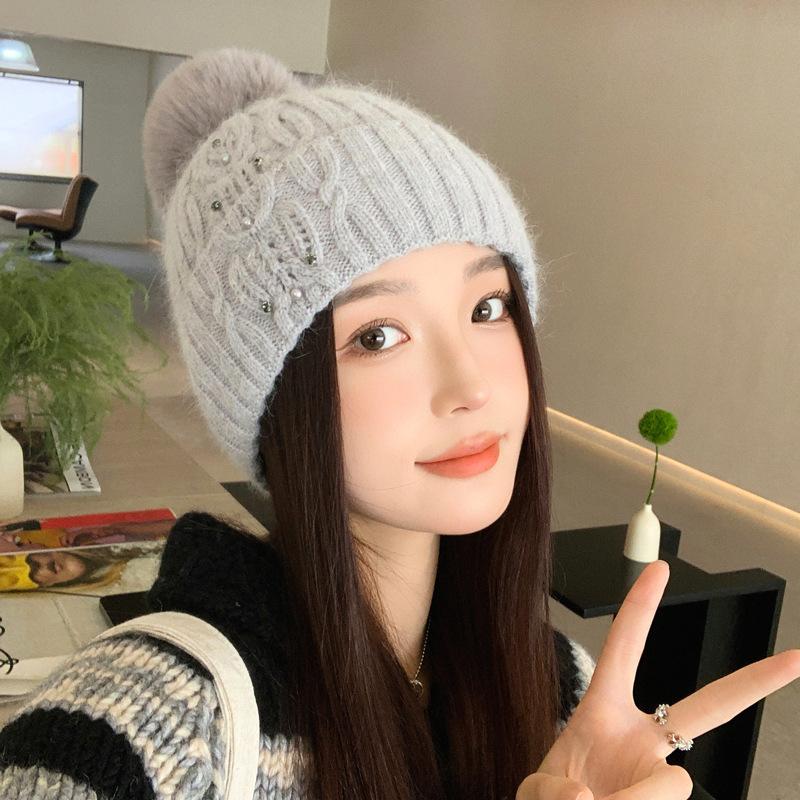 Cold and Warm Hairball Knitted Hat Women Outdoor Windproof Velvet Versatile Ear Protector Wool Hat Winter New