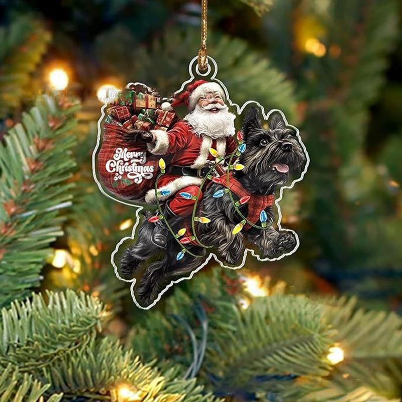 2026 Santa Claus And His Funny Dog Ornament 2D Flat Acrylic Pendant Christmas Decoration For Home Xmas Tree  Year Kerst