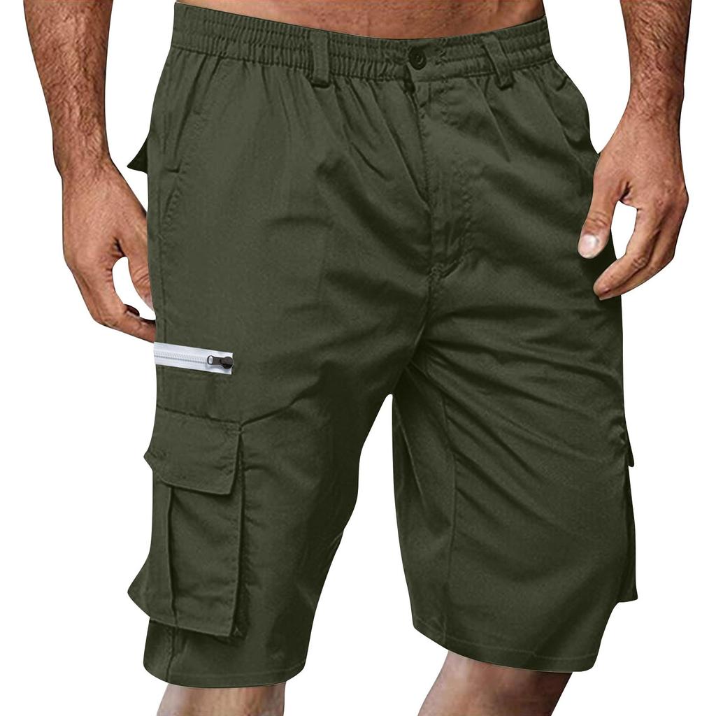 Men's Summer Multi-Pocket Cargo Shorts Casual Summer Hiking Shorts Elastic Waist Shorts
