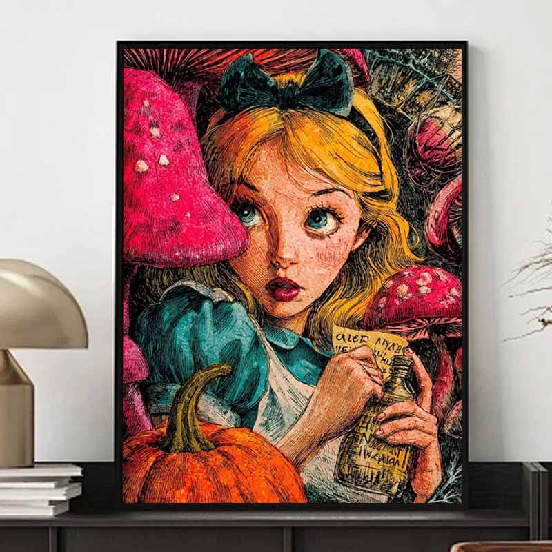Disney 5D DIY Diamond Painting Alice in Wonderland Retro Print Style Illustration Embroidery Mosaic Cross Stitch Home Decor Gift Crafts