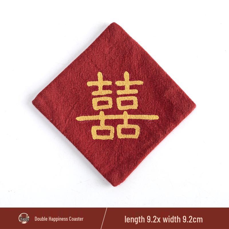 Double Happiness Non-Slip Fabric Tea Coaster for Wedding and Bridal Decorations