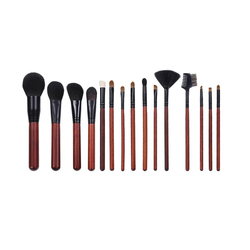 15-Piece Professional Makeup Brush Set With Natural Wool Bristles Wooden Handle Powder Contouring Blending