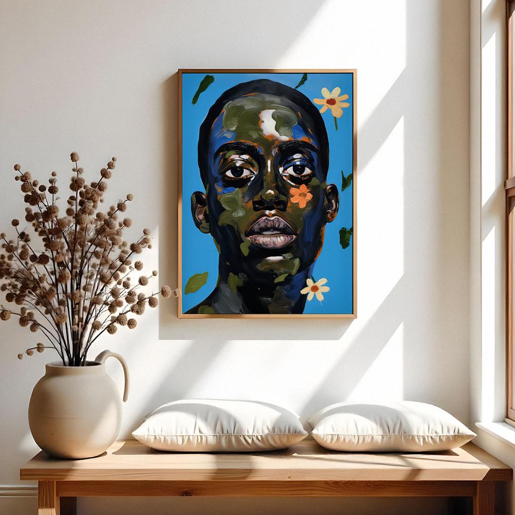 Plakat portret twarz nowoczesna kwiaty