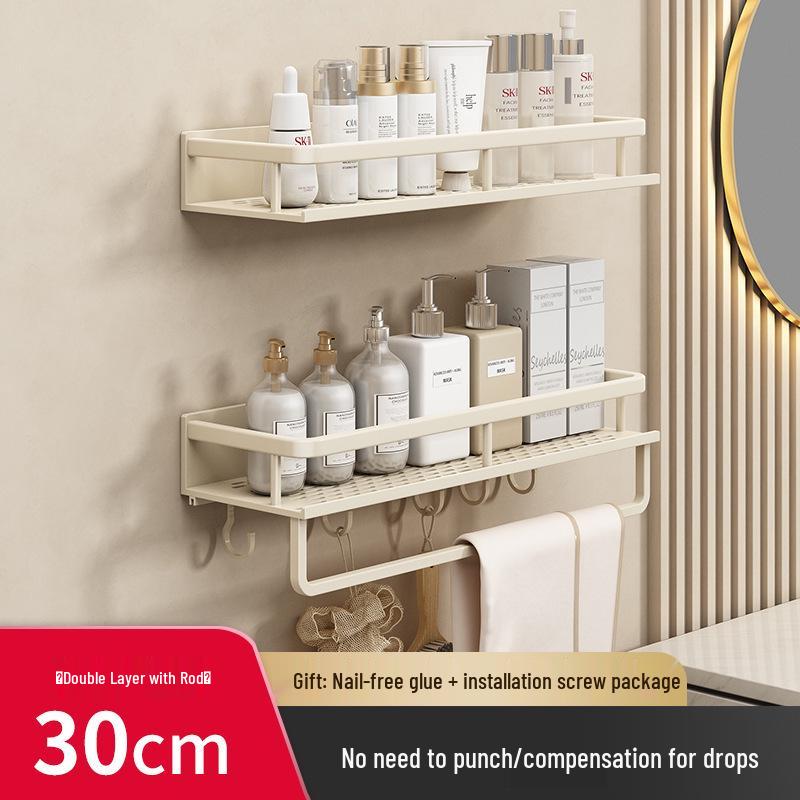 Luxury Wall-Mounted Bathroom Shelf with No-Punch Storage Rods