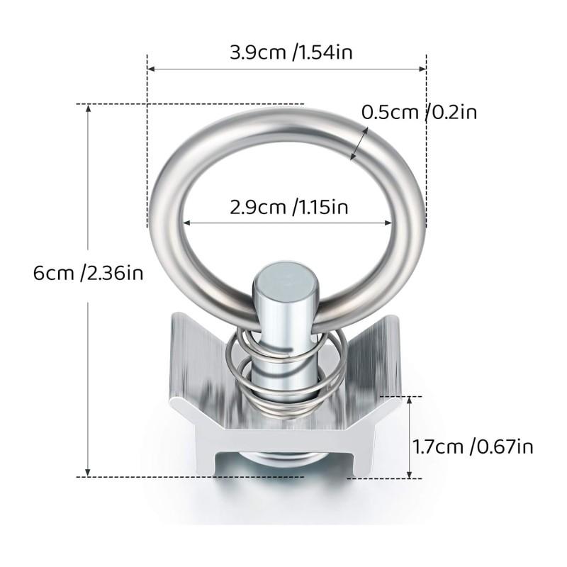 10 Pièces Raccord à Goujon Unique Rail en L Capacité 4000LB avec Anneau Rond en Acier Inoxydable Gardien en Aluminium Ancrages d'Arrimage pour le Contrôle de la Cargaison