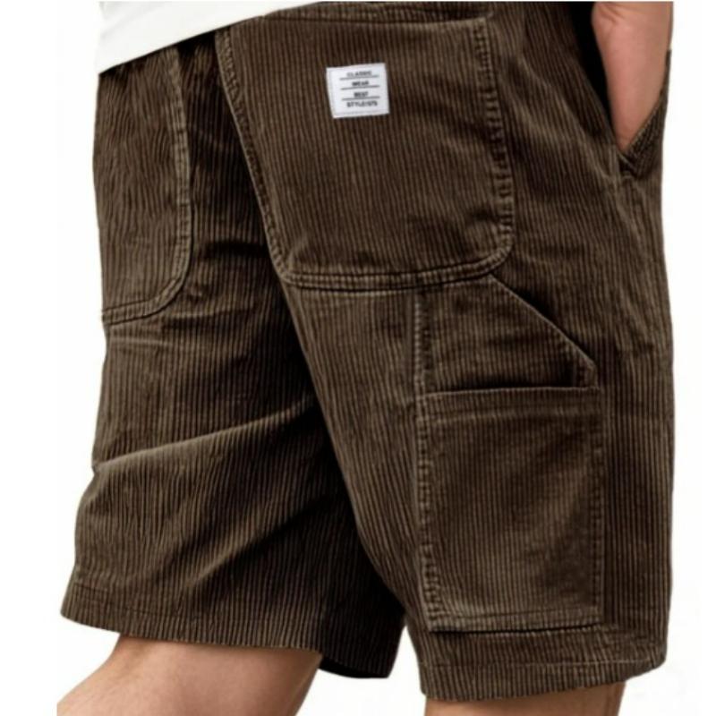 Men's Fashion Multi-pocket Embroidered Label Tooling Retro Corduroy Shorts