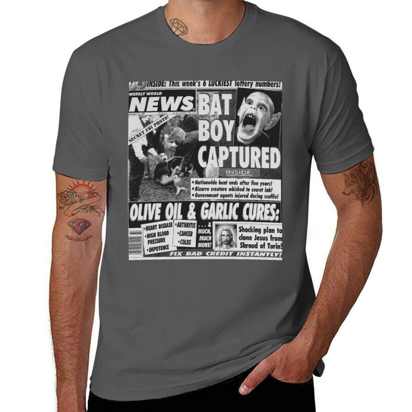 

Bat boy captured bizarre odd strange enquire magazine article weekly news clone jesus T-Shirt man t shirt heavy cotton T-Shirt 4XL