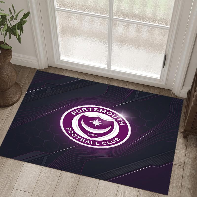 Portsmouth FC Design Kristall-Samt-Teppich Gemütlich Nicht?Rutschfester Teppich mit Aufdruck für Schlafzimmer Wohnzimmer Eingang