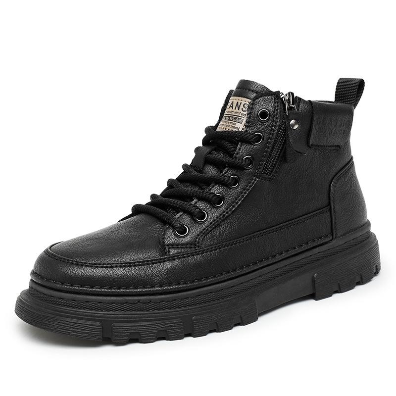 Outdoor Casual Men's Leather Martin Boots Autumn and Winter Leather Boots Men's Fashion Trend Versatile Thick-soled Zhongbang Men's Boots