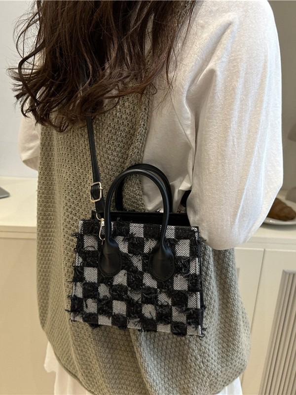 Korean Style Denim Plaid Women's Crossbody Shoulder Bag - Autumn Collection