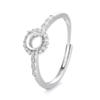 European & American Niche Design Open Copper Ring with Empty Round Imitation Jade or Huazi Diamond Inlay, 925 Silver Setting