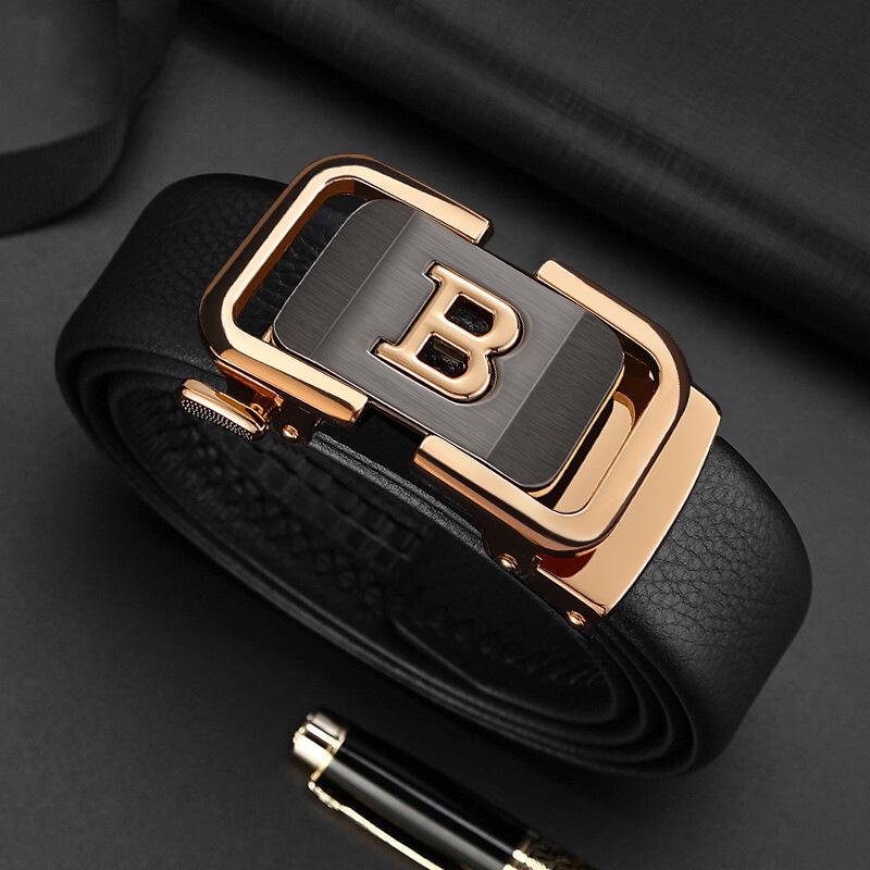 Men s Genuine Leather Belt with Automatic Buckle – Fashionable, Versatile, and Trendy Business Waistband with Gift Box Packaging. 110cm