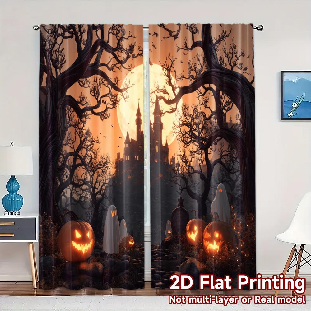 

Flat Printing Curtains Without Rod Haunted Hollow Yarn Gifts Ldeal Bedroom Curtain Set Of 2 Modern Made Polyester Washable Master Ready W100*H70(CM)-Hooks&1PCS