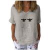 Womens Short Sleeve Honeybee Printed V-Neck Tops T-Shirt Loose Casual Blouse