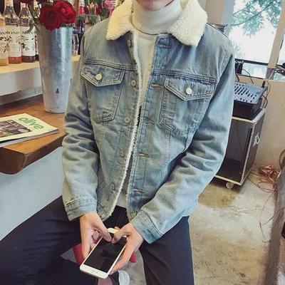 Men's Korean Style Plush Denim Jacket - Thickened, Loose Lamb Wool Winter Coat