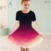 Girls Round Neck Short Sleeve Colorful Swirl Printed A Line Flared Dress