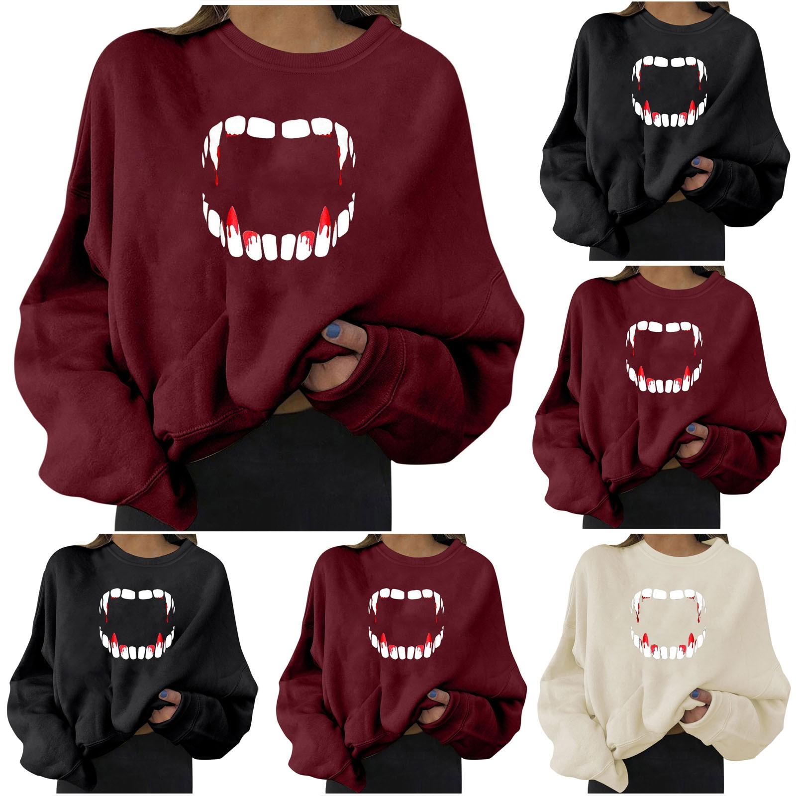 

Женская повседневная свободная толстовка большого размера с круглым вырезом и длинным рукавом с принтом Хэллоуина