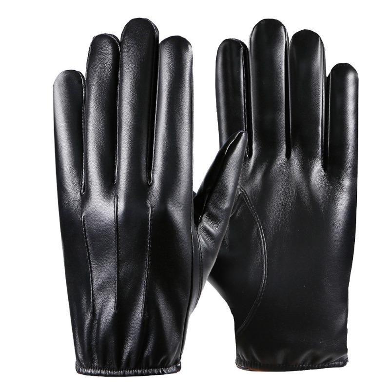 Men's Thermal Leather Gloves Autumn and Winter Leather Velvet Cold-proof Outdoor Riding Driving Windproof Waterproof Gloves