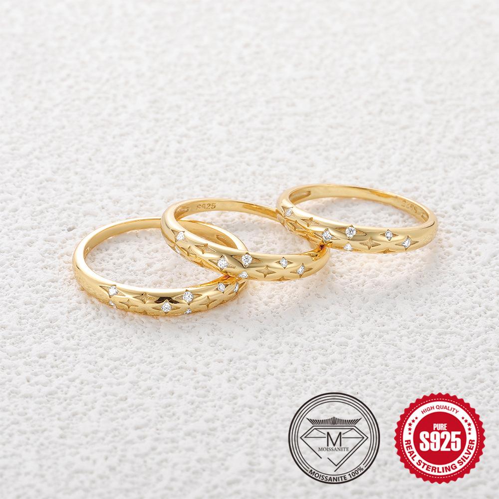 Fashion Style S925 Sterling Silver Size Star Mozambican Diamond Women'S Wedding Ring Ring