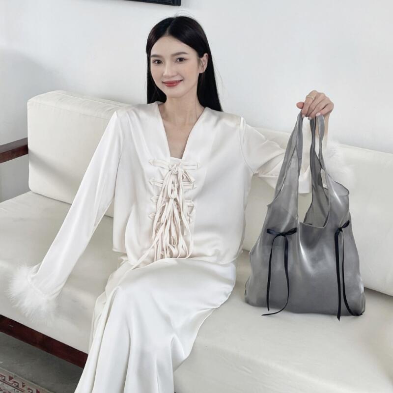 Gentle Bow Tie Shoulder Bags For Women Summer Travel Seaside Beach Bags Simple Female Tote Bags Korean Ladies Fashion Handbags