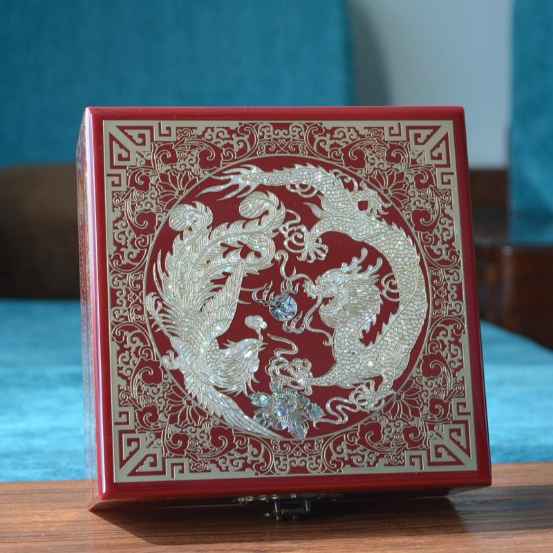Vintage Filigree Jewelry Box with Copper Wire Inlaid Shells High Gloss Piano Lacquer Pingyao Polished Lacquerware