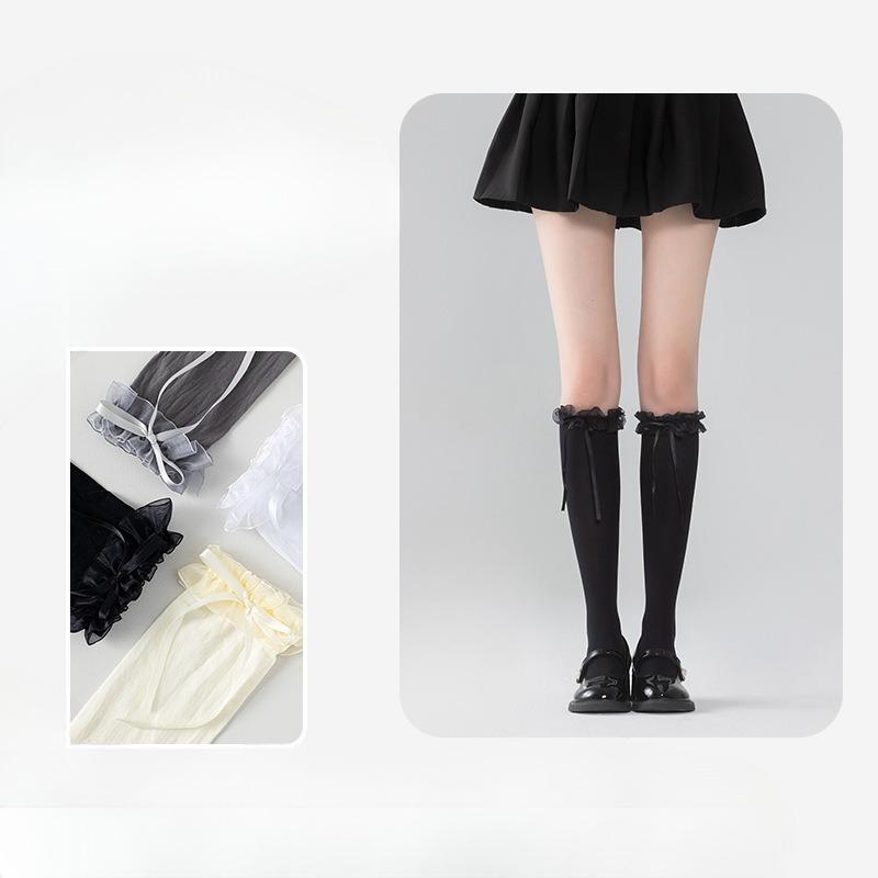 Thin Ballet-style Socks for Women, Bow Tie Leg Covers, Solid Color Pile Socks