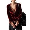 2025 Velours Kant Patchwork Wijnrood Tweedeelig Dames Herfst Top