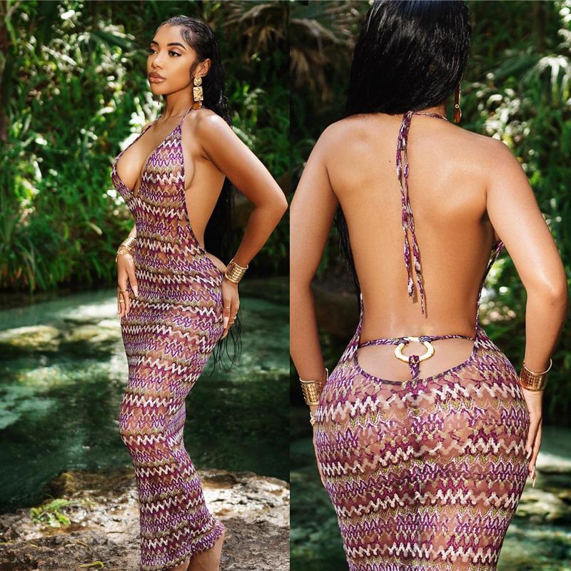 

Женское летнее новое сексуальное богемное платье с открытой спиной и сетчатым принтом