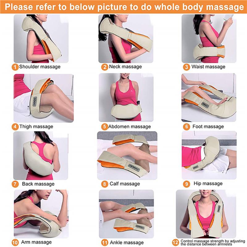 U Shape Kneading Shiatsu Infrared Heated Kneading Car/Home Massagem Cervical Back Neck Massager Shawl Device Shoulder Massager