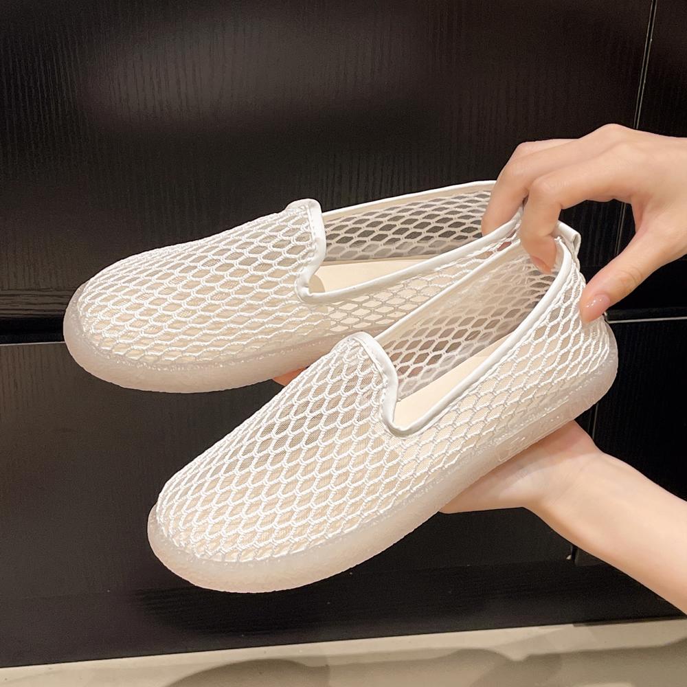 Fashionable Mesh Shoes Women's Breathable Summer New Lightweight Soft Bottom Slip-On Bean Bean Shoes PU Insole Mesh Upgraded