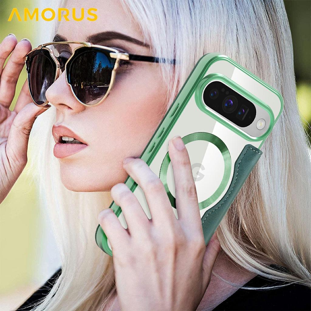 For Google Pixel 10/Pixel 10 Pro Case Compatible with MagSafe RFID Blocking Card Holder Leather Phone Cover - Desert Gold