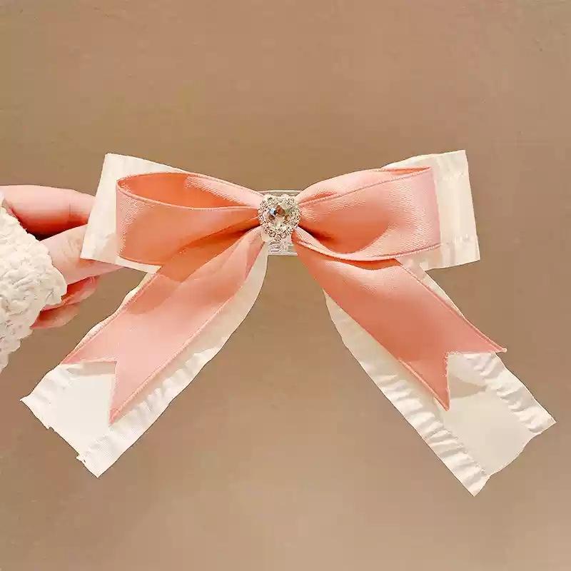 

1PC Sweetheart Ballet Style~Double layered Ribbon Bow Duckbill Clip Sweet Girl like Hair Accessories with Back of Head Grip Clip