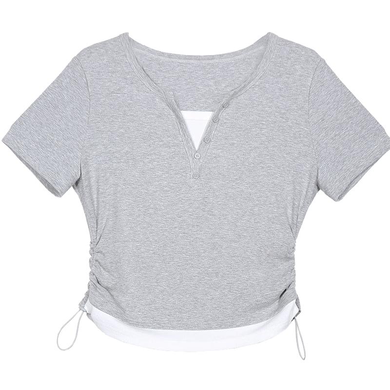 Betu Women s Color-Block Drawstring Slim-Fit Short Sleeve T-Shirt S