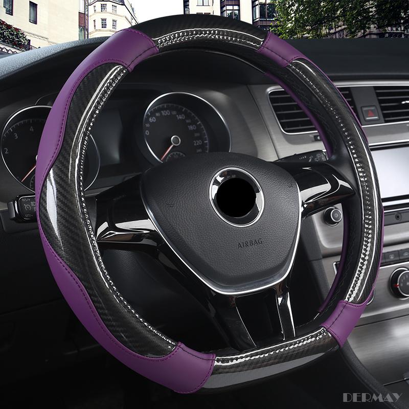 DERMAY D Shape Steering-Wheel Black Auto Car Steering Wheel Cover Leather 38CM Wheel Cover Interior Accessories