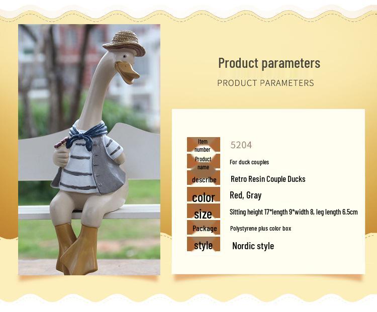 Resin Figurine Set: Cartoon Duck Couple for Home and Garden Decor