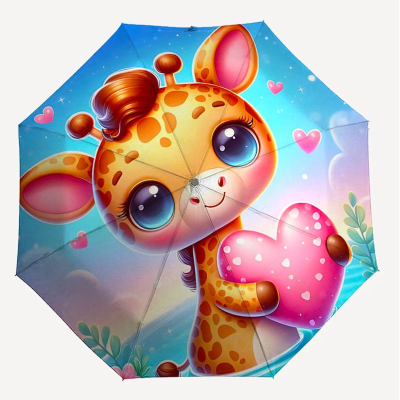 1pc Giraffe Heart Automatic Open/Close Umbrella Compact Folding Umbrella with 8-Rib Shaft for Women/Men, Elegant Birthday1245S