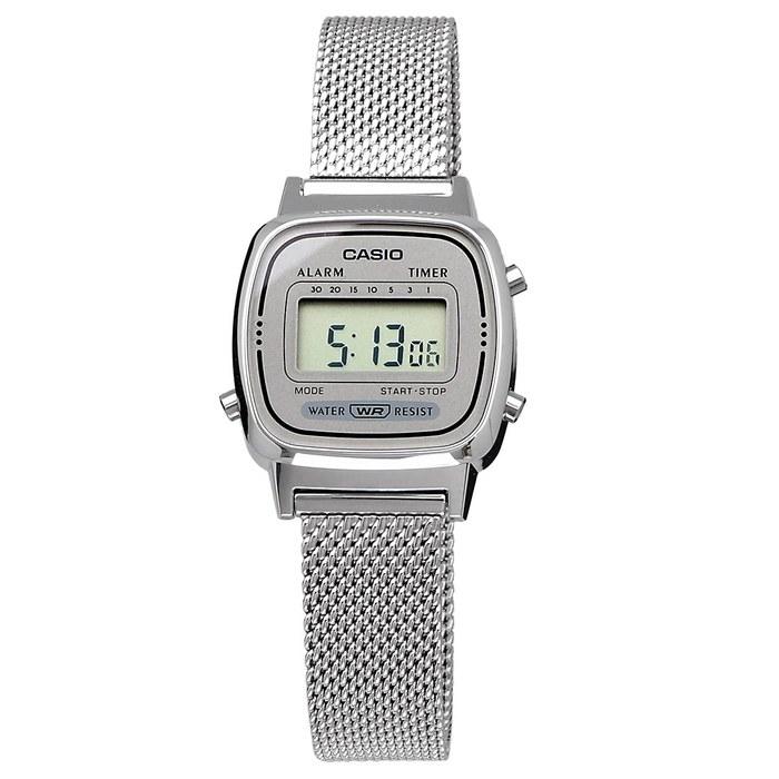 [Casio] LA670WEM-7 Women's Digital Watch - Silver Mesh Band