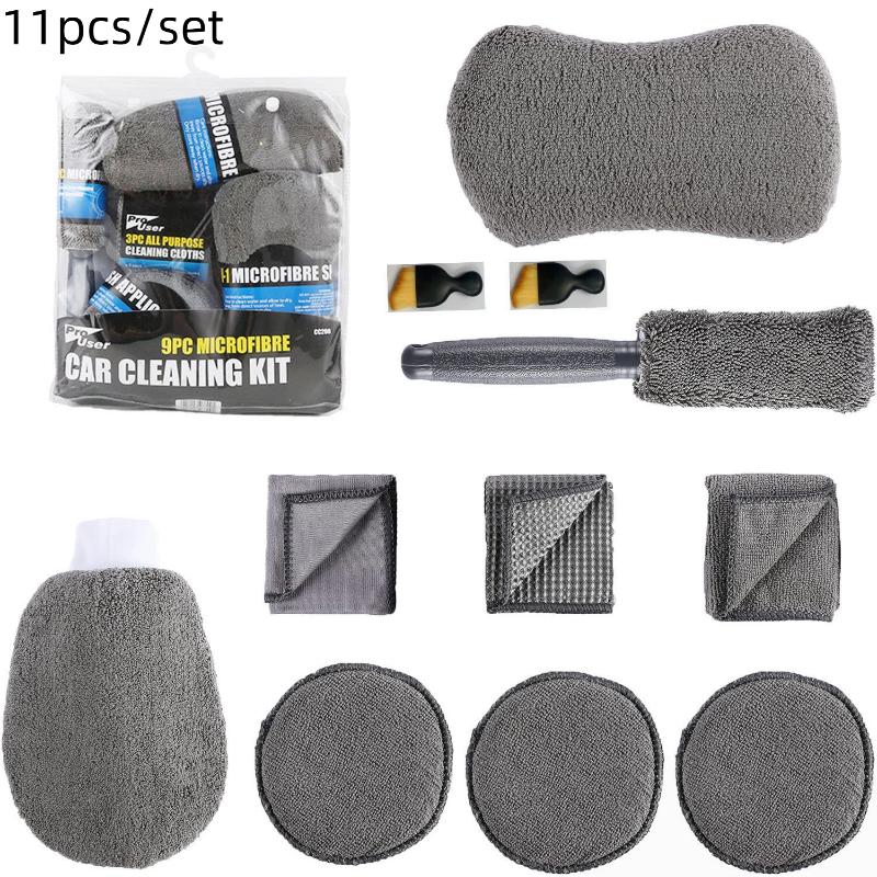 9/11-teiliges Autoreinigungs-Werkzeugset Auto-Detailing-Set Reifenbürste Poliertuch Waschsponge Mikrofaser-Reinigungshandschuh Handtücher