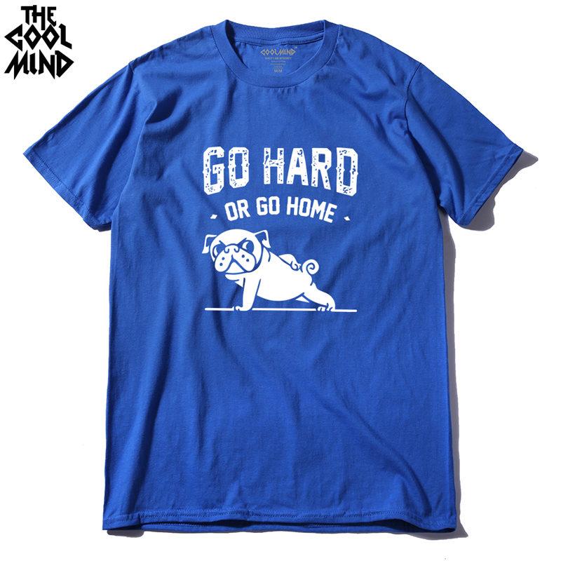 

COOLMIND PU0116A 100% Cotton Go Home Or Go Hard Pug Printed Men Crewneck T Shirt Short Sleeve o-neck Men t-shirt Tops Tees S