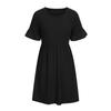 Women's Summer Casual Color Ruffle Short-sleeve O-neck Stitching Waist Big Swing A-line Dress
