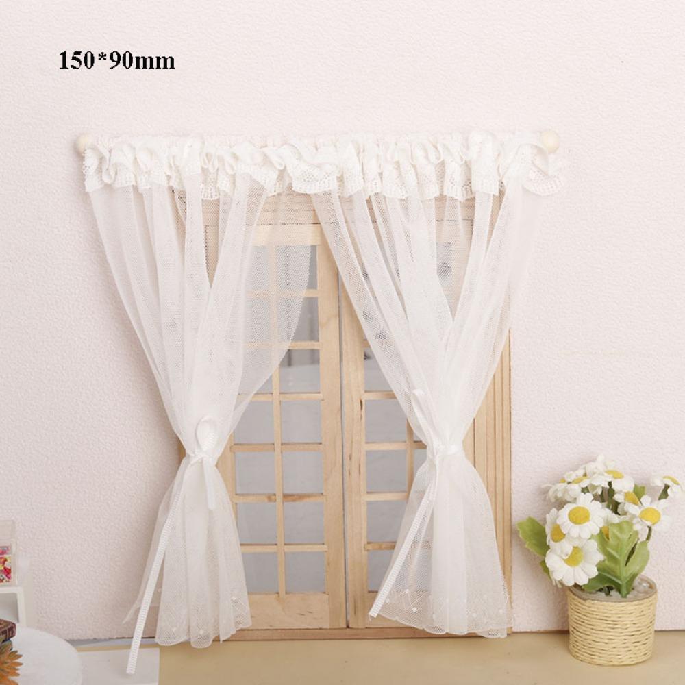 1/12 Dollhouse Sweet Floral Curtains Model 3 Styles Lace Mesh Simulation Floral Curtains White Dolls House Living Scene Decor