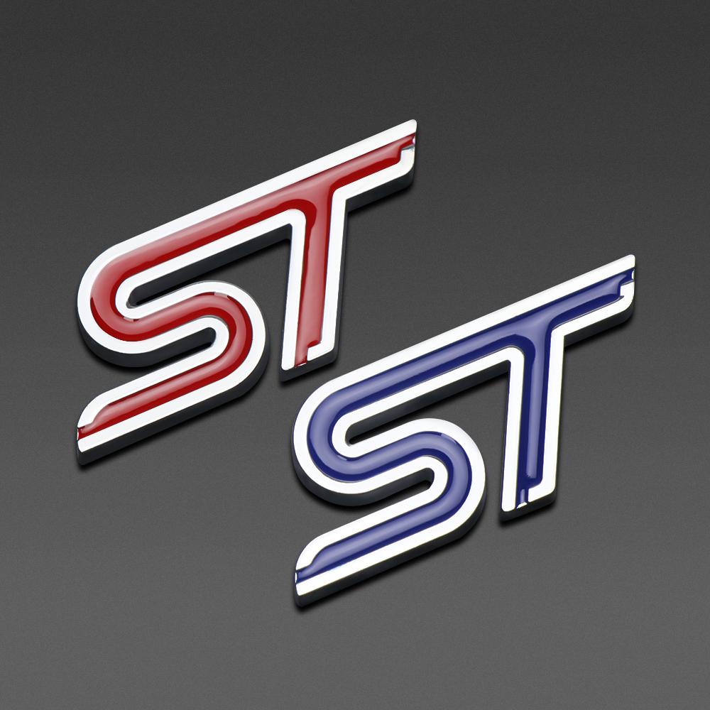 MJU13 Car Aluminum Alloy ST Emblem Front Grille Body Trunk Decoration Sticker Decal For Ford TAURUS Shelby Edge Ecosport Kuga Mustang