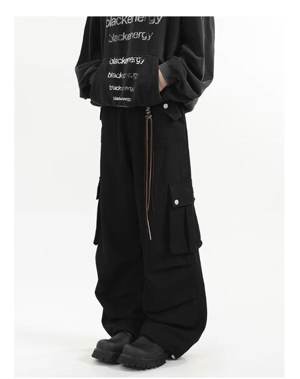 American Retro Maillard Brown Unisex Paratrooper Overalls - Autumn Loose Straight Wide-Leg Casual Pants