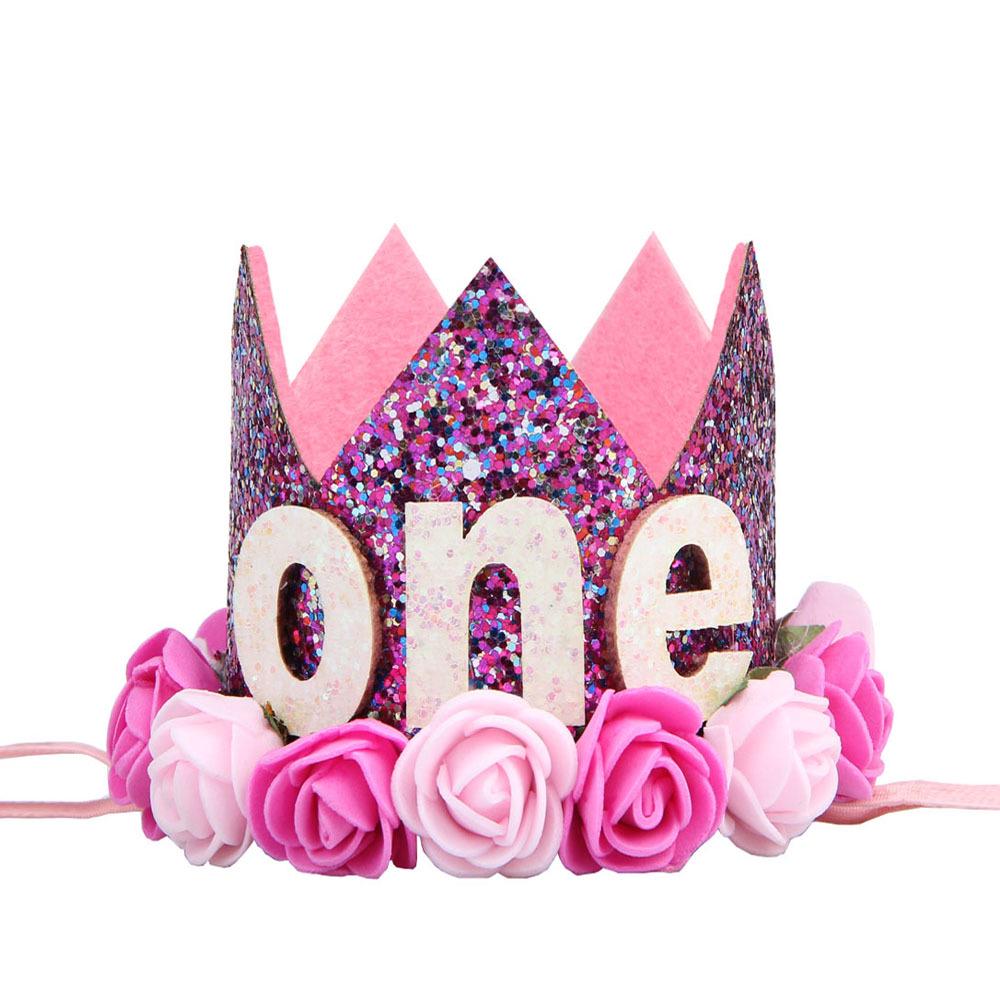 Cross-Border 1st Birthday Crown Headband: Princess Gold & Pink Party Accessory for Girls
