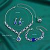 4PCS Copper Color Crystal Drop Necklace Earrings Bracelet Ring Jewelry Set for Women Rhinestone Wedding Party Accessories