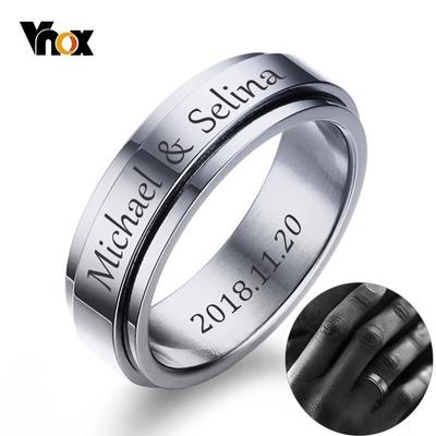 Vnox Personalisierter Spinner Ring für Männer Frauen 6mm Edelstahl Drehbar Ehering Benutzerdefinierter Name Datum Initial Männlicher Schwanzring