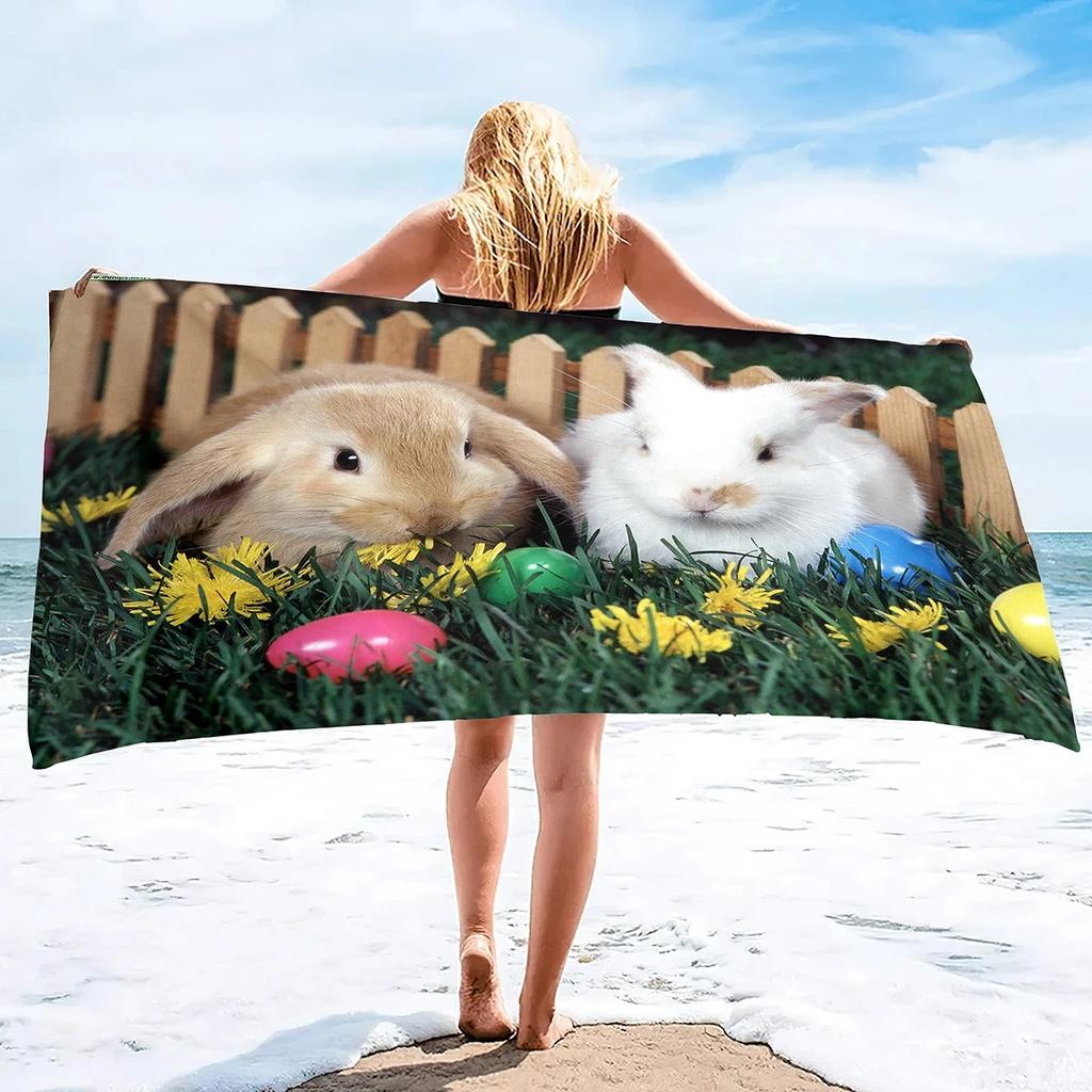 Süßes Kaninchen Badetuch Wildtier Strandtuch Mikrofaser Dusche Schnelltrocknend Schwimmabdeckung Badezimmer Reise Sport Spa Bar Handtücher