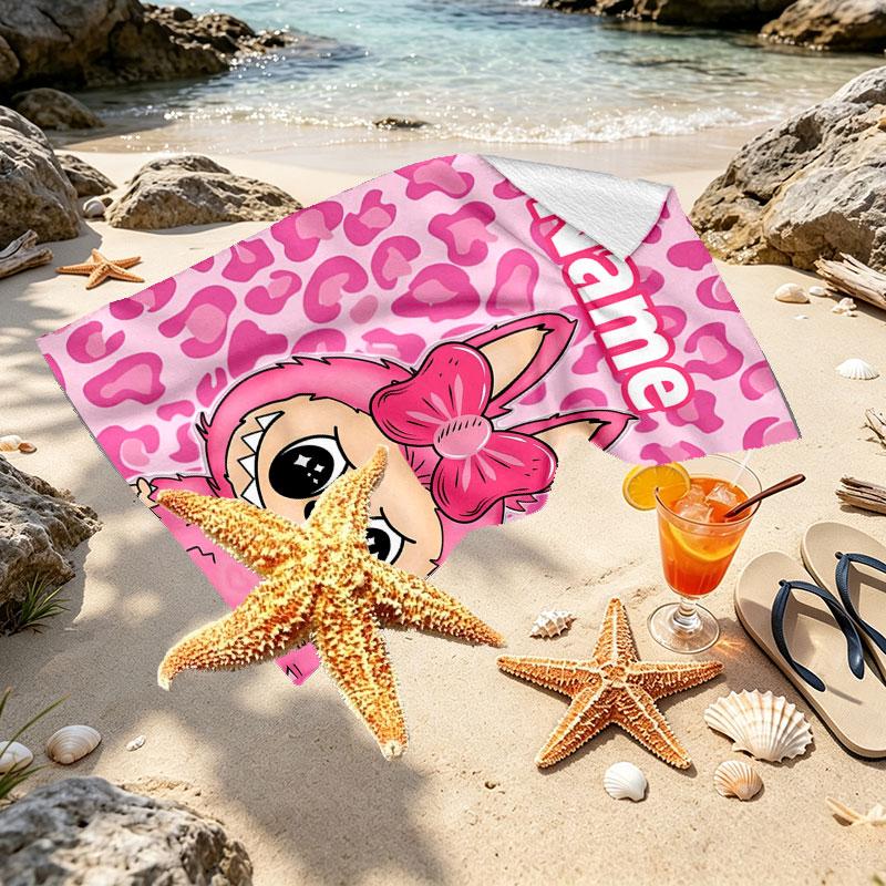 Asciugamano da Spiaggia Personalizzato con Nome e Stampa Labubu, per Viaggio Campeggio Festa in Spiaggia Decorazione per la Casa, Regalo di Compleanno per Famiglia e Amici