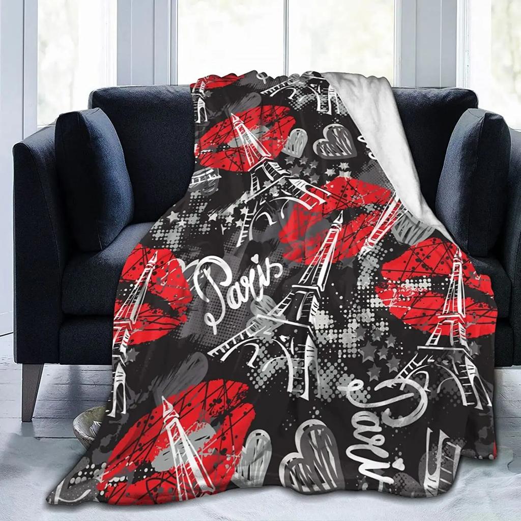 Eiffel Tower Flannel Throw Blanket Paris French Romantic Theme Blanket for Sofa Bed Car Travel Gift Lightweight Warm Super Soft