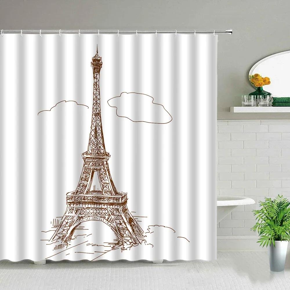 London Big Ben Shower Curtain European Style Red Tram Telephone Hall Scenery Old Newspaper Bath Screen Bathroom Curtain Box